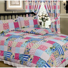 Patchwork Blue, Single Bed Duvet/Quilt Cover Set, Floral Damask Polka Dots Spots Flowers Thatch Weave Tartan Check, Pink Blue Cream White Beige