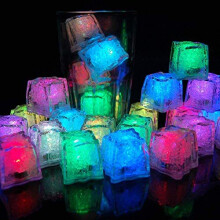 Vacoulery 12-Pack LED Light Ice Cubes – Colorful, Liquid-Sensor, Water-Activated Glow for Drinks; Safe Gel, Battery-Powered, Great for Parties