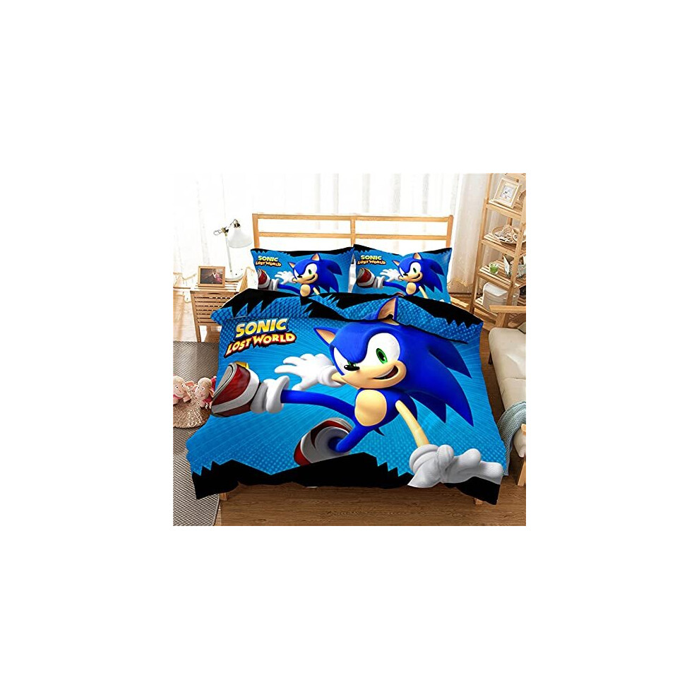 Fgolphd Sonic Bed Linen Set, Cartoon Anime Bed Linen, 3D Print with Duvet Covers, Pillowcases for Boys and Girls (1, Single 135 x 200 cm)