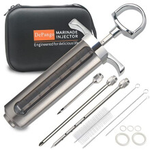 DePango Meat Injector, Stainless Steel Marinade Injector Flavor Syringe Kit with 2-oz Measurement Window for Smoker BBQ Grill, Cooking Turkey Chicken