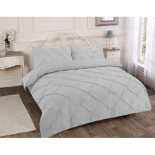 EGYPTO Pollycotton Diamond Pintuck Design Bedding Duvet Cover Set - Comforter with Pillowcases (Single, Silver)