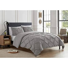 Pintuck Duvet Cover Set with Pillowcases 100% Cotton Quilt Covers Bedding Bed Set Single Double King Super King Size (Silver, King)