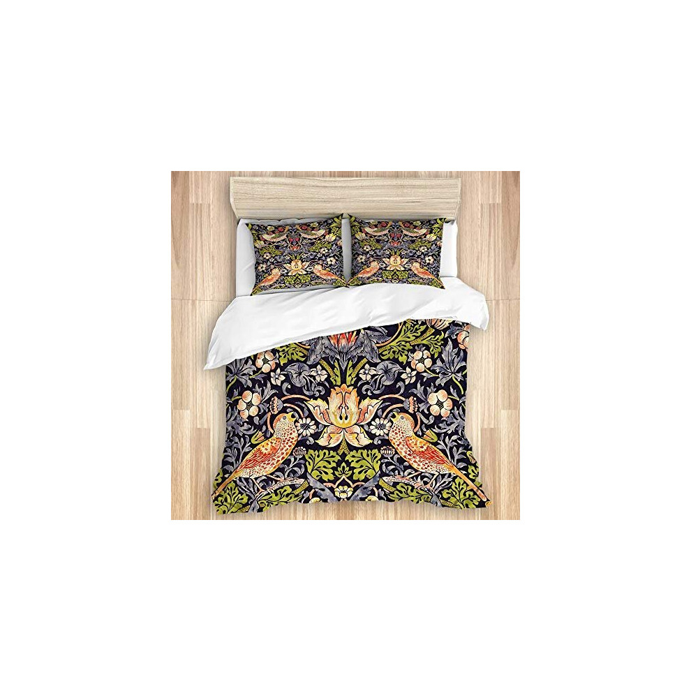 PONIKUCY bedding Duvet Cover Set,strawberry thieves by william morris vintage art,Microfibre Duvet Cover Set 200 * 200cm with 2 Pillowcase 50X80cm