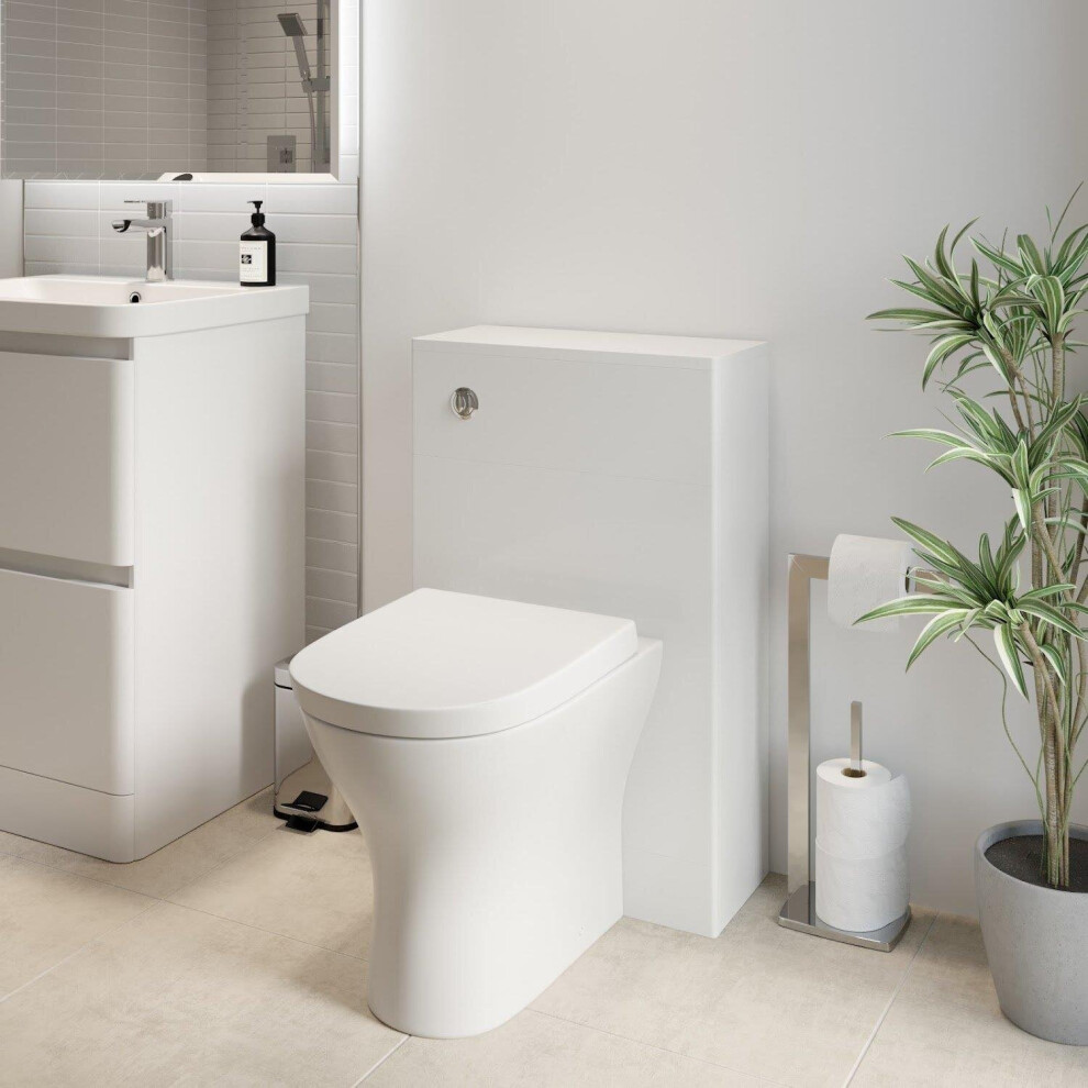 Modern Bathroom Toilet Unit Concealed Cistern 500Mm Wc Btw Soft Close Seat White 5056467234538