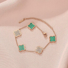 (Green) Lucky Clover Bracelet 18k Gold Plated Bracelets Jewelry Gift For Women Girls