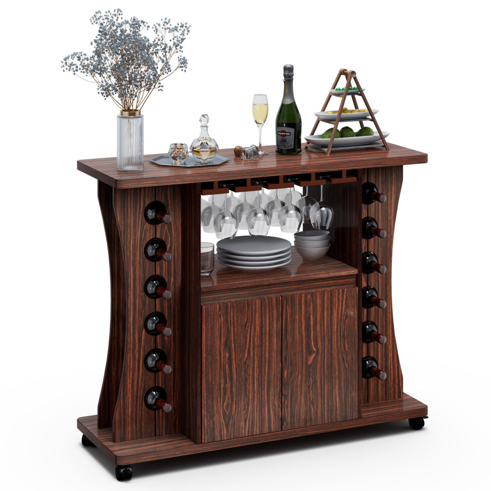 Wooden Bar Serving Cart Mobile Wine Trolley Buffet Serving Cart 