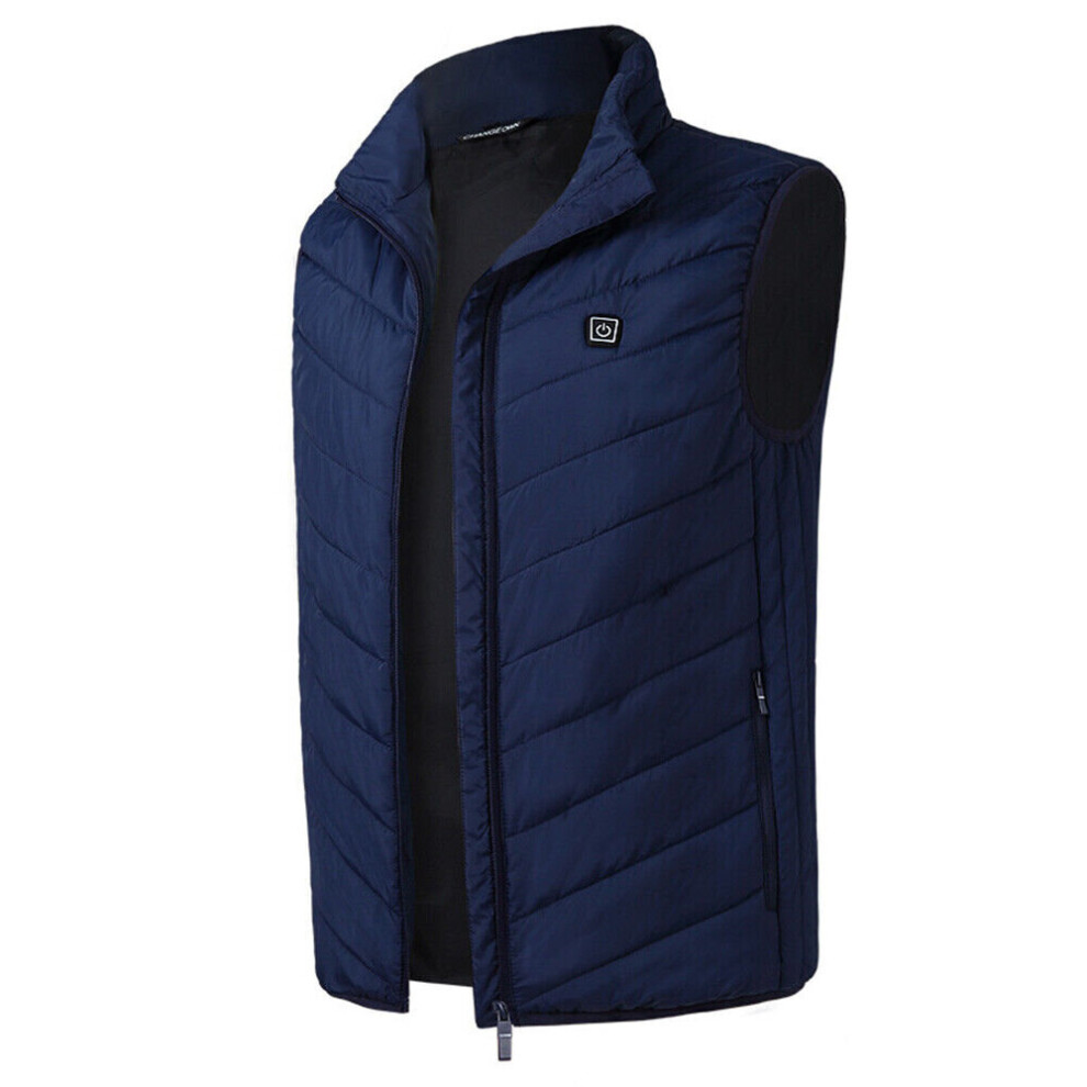 (Blue, UK Size 2XL) Men Women Electric Heated Jacket Warm Coat Winter USB Vest Heating Body Warmer