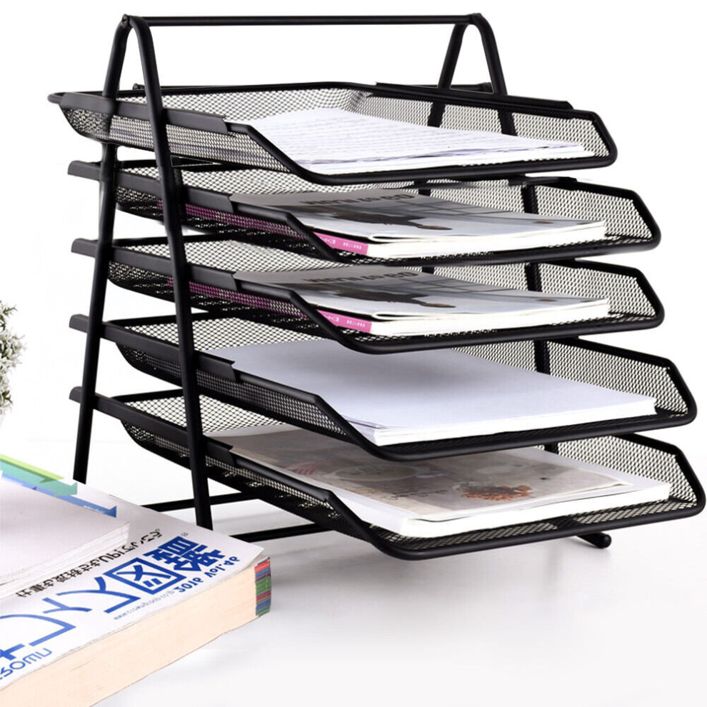 5 Tier Office Filing Trays Holder A4 Document Letter Paper Wire Mesh