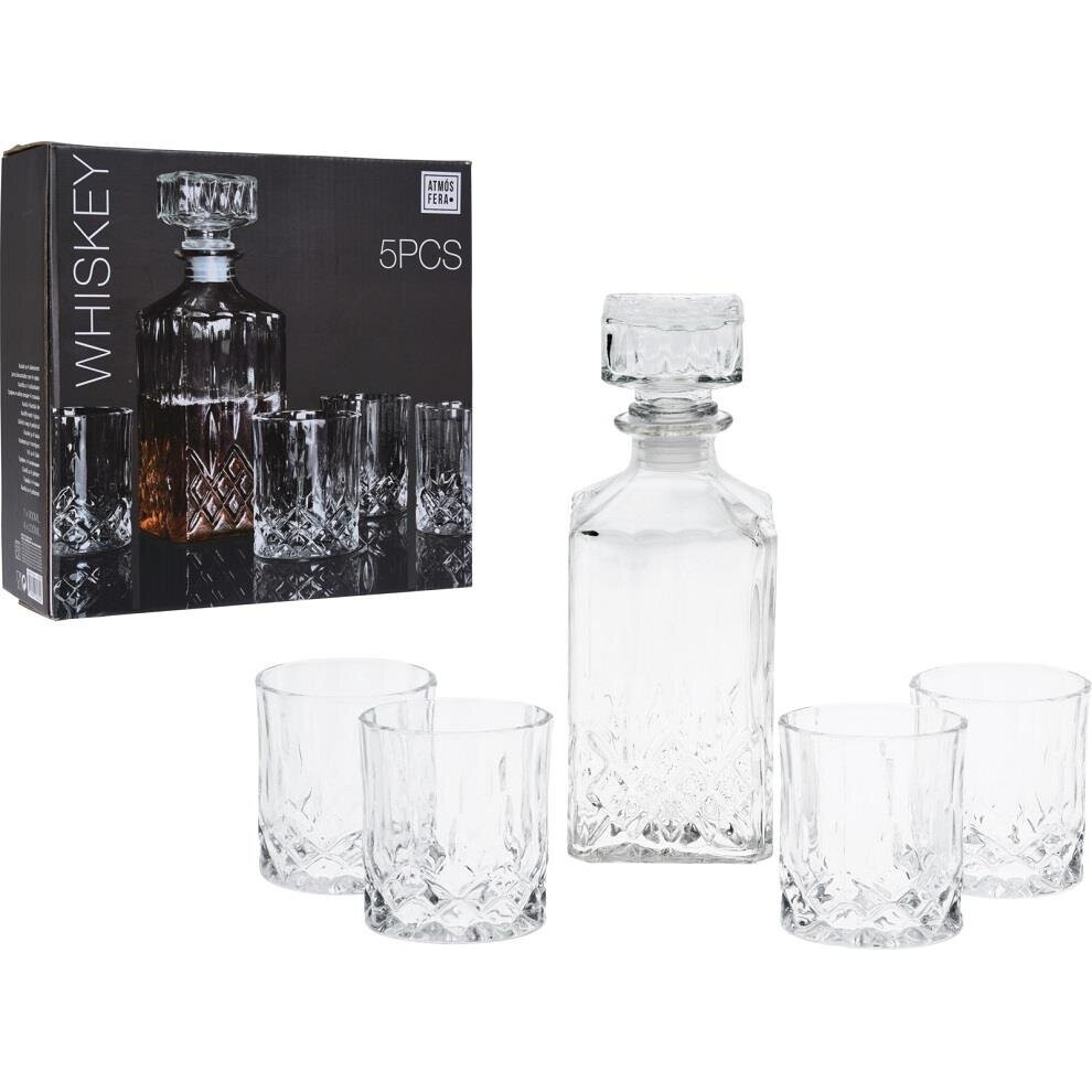 DECANTER GLASS WITH LID AND 4 GLASS