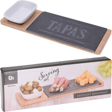 Porcelain Bowl with Slate Plate & Bamboo Serving Board - Elegant Eco-Friendly Serving Set (278000210)