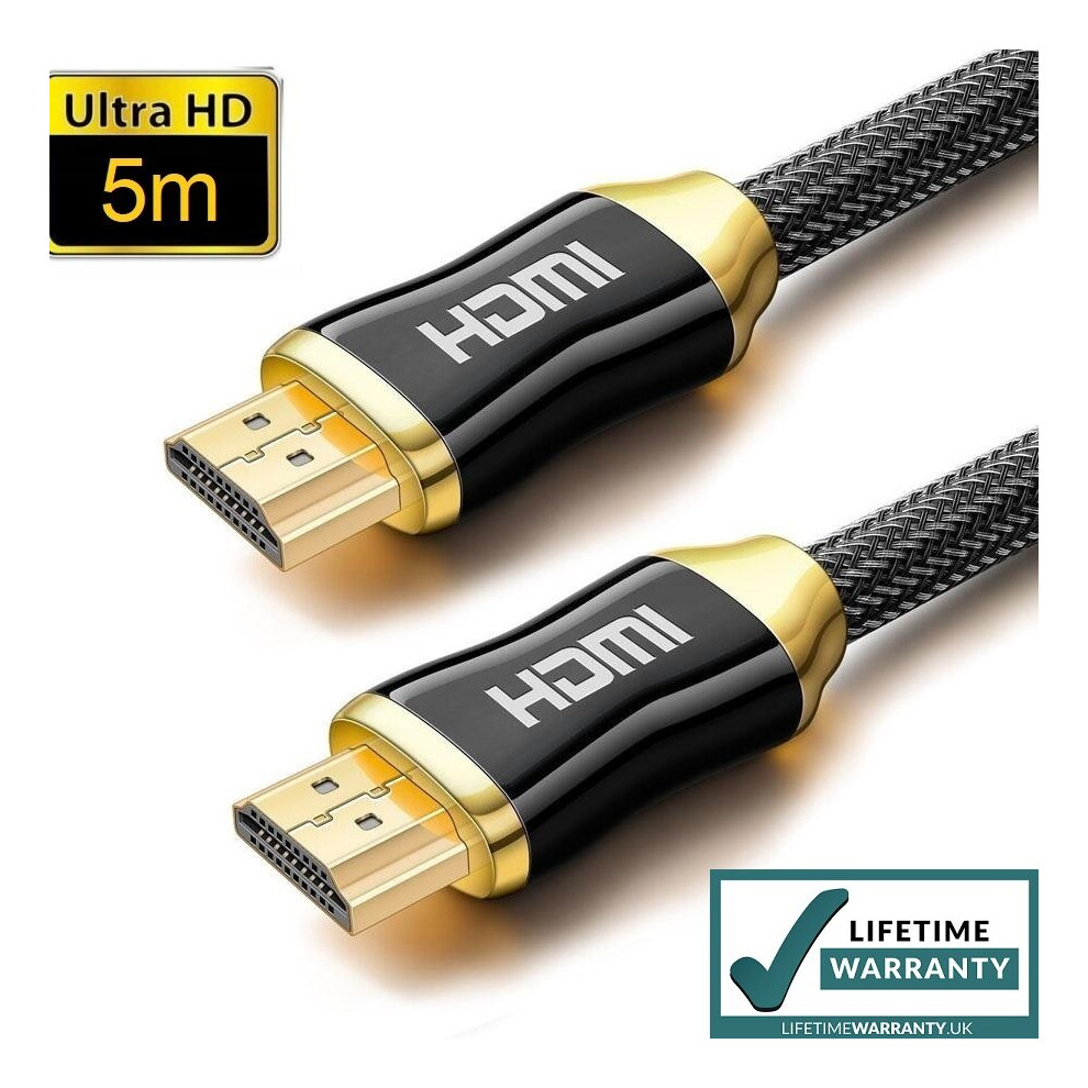 Premium 5m HDMI Cable 4K 2.0 Ultra HD High Speed 2160p Gold Plated TV PS4 Sky Xbox Virgin