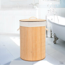 MantraRaj Bamboo Laundry Hamper with Lid - Natural Bamboo, 50x35 cm, Lightweight Clothes Storage Organizer