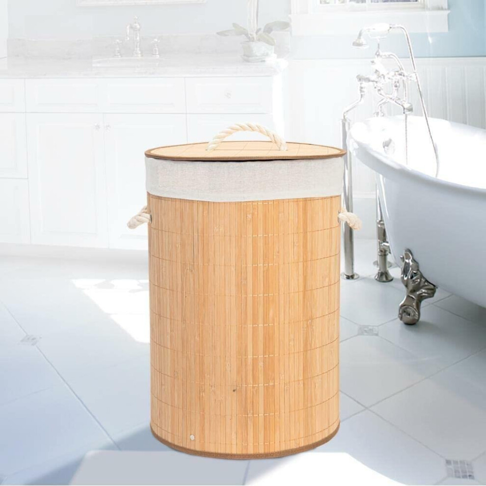 MantraRaj Bamboo Laundry Hamper Basket Clothes Storage Organizer Bag Lid Natural Bamboo