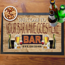 Welcome To Neon Style Text Bar Sign With Drinks Mat Runner with Non- Slip Rubber Back and Personalised Name with Year Home Pub Coffee Shop Garden Gift
