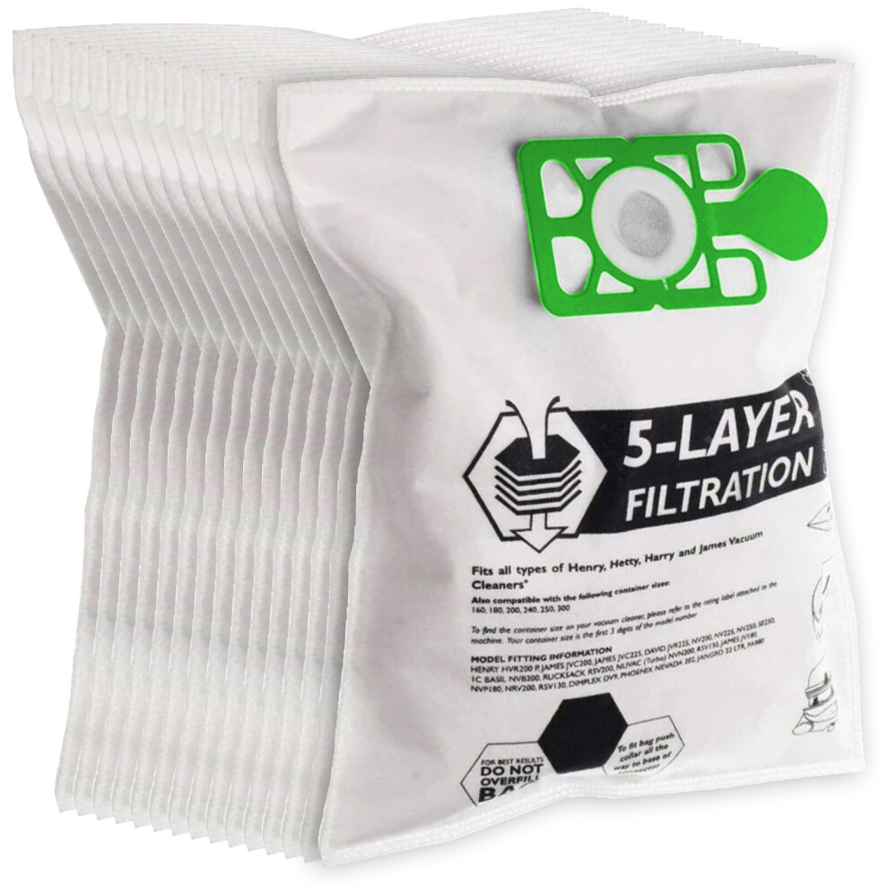 Spares2go Bags For Numatic Henry Hetty Vacuum Cleaner (Pack Of 15 Bags)