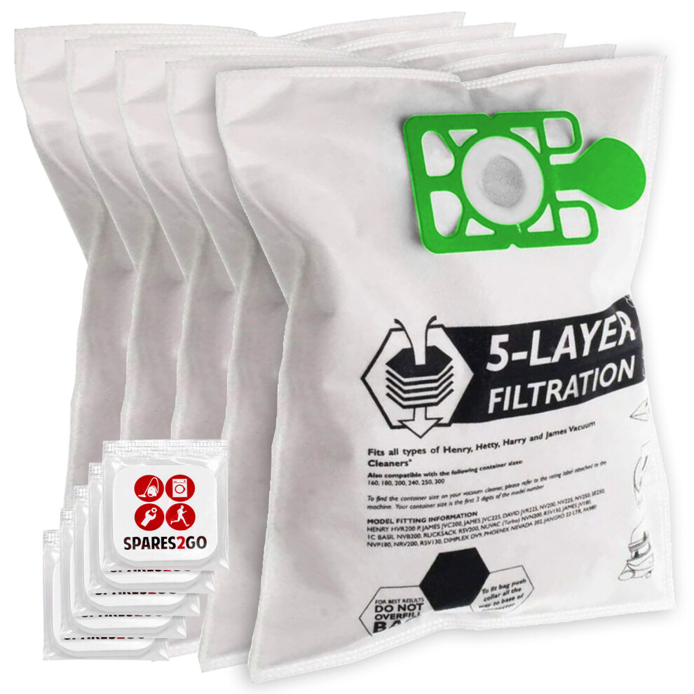 Spares2go Bags For Numatic Henry Hvr200 Hvx200 Vacuum Cleaner (Pack Of 5 Bags + Fresheners)