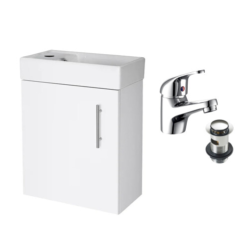 Gloss White 400 Wall Hung Vanity Unit & Dom Basin Tap