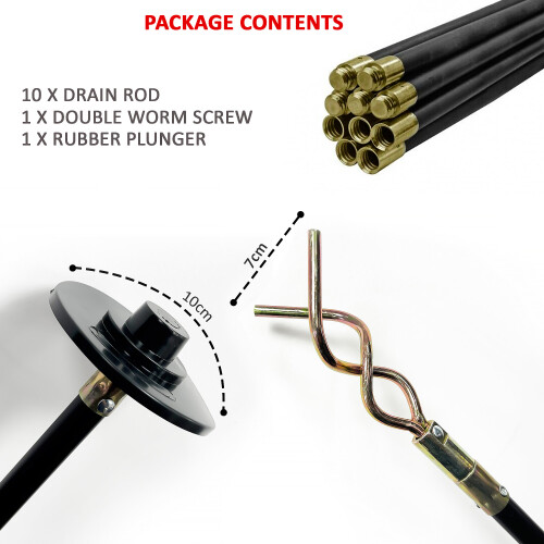 12 Piece 9m Drain Rods Plumbing Rod Set 1