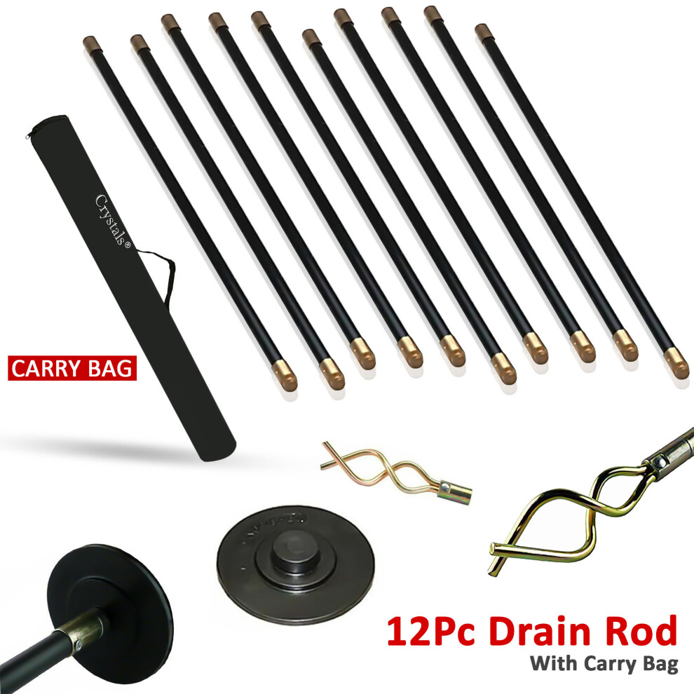 12 Piece 9m Drain Rods Plumbing Rod Set