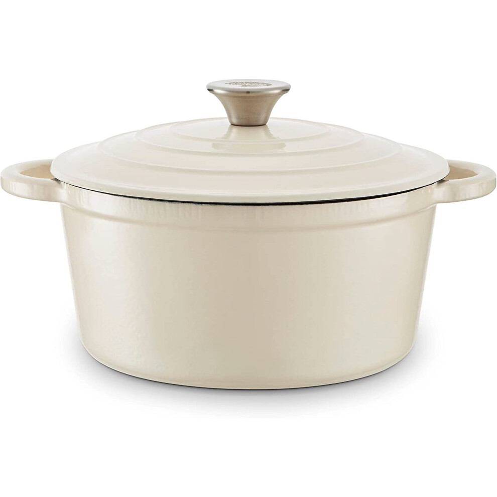 Tower Barbary & Oak 24Cm Round Casserole Cast Iron In Camembert Cream