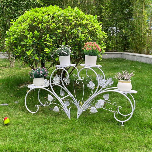 (White) 4 Tiers Plant Stand Flowers  Iron Display Rack 2