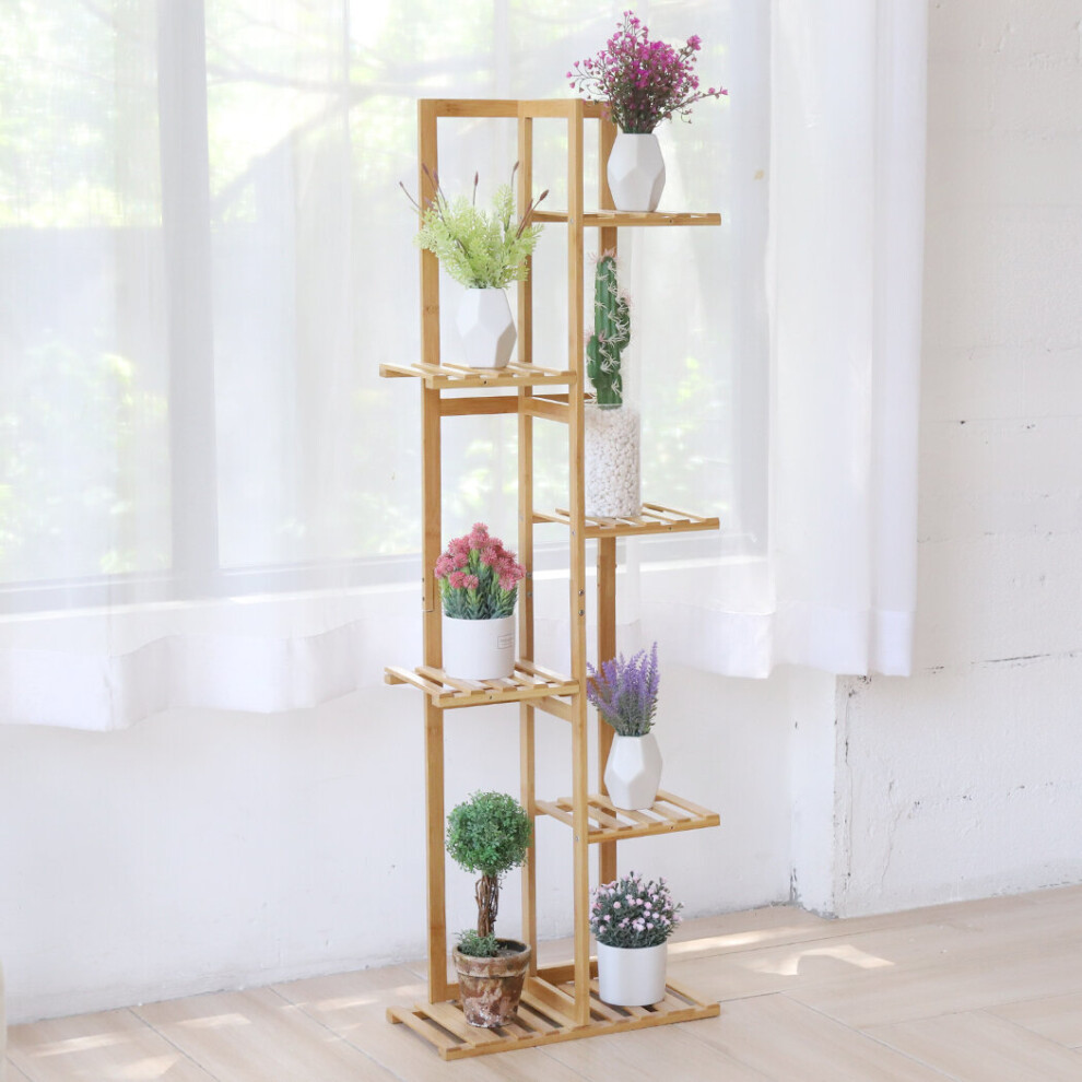 (L(6 Tier)) Bamboo Wood Corner Plant Stand Flower Rack