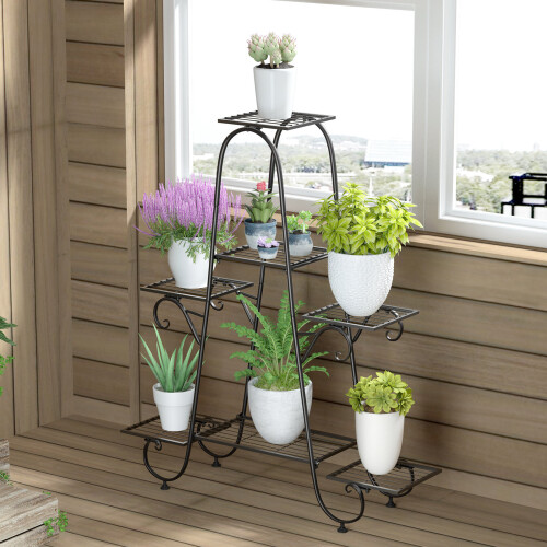 7 Tier Plant Rack Eisen Blumentopf Halter Home Garden Decor Regal 2