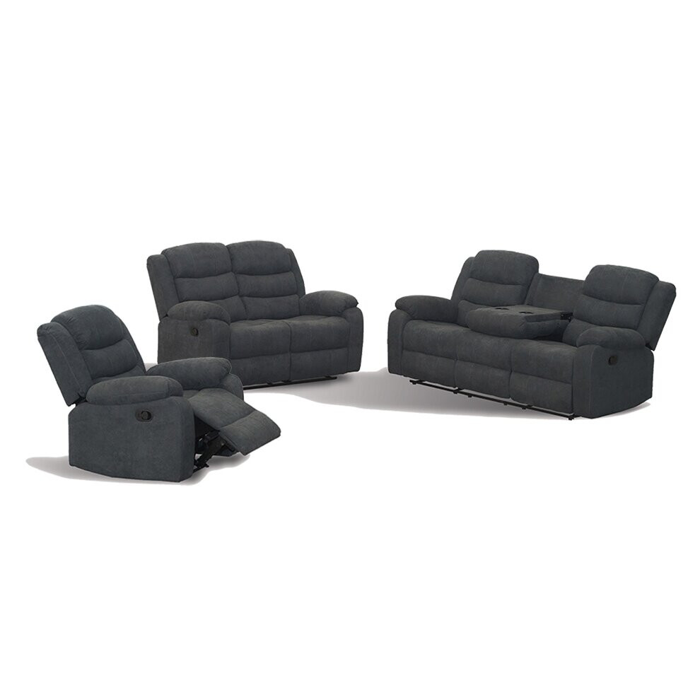 (Grey, 3 Seater) BOSTON FABRIC MANUAL HIGH BACK RECLINER 3+2+1 SUITE SOFA ARMCHAIR SET