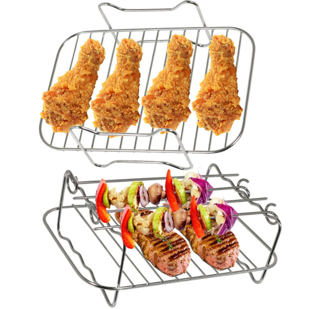 Spares2go Air Fryer Rack Racks Double Drawer Basket Pot Grill Shelf Shelves Skewer X 2
