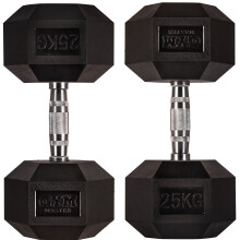 (25 kg, Pair) GYM MASTER Hex Dumbbells Rubber Encased 1-30kg Cast Iron Weight Lift Set Pair