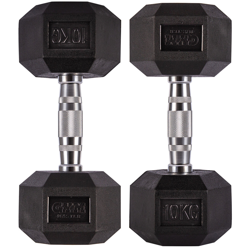 (Pair of 10KG (20KG Total)) GYM MASTER Hex Dumbbells Rubber Encased 1-30kg Cast Iron Weight Lift Set Pair