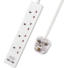 MantraRaj 4-Way USB Extension Lead, Surge Protected 4-Socket Power Strip with 2 USB Ports, 2m UK Cord