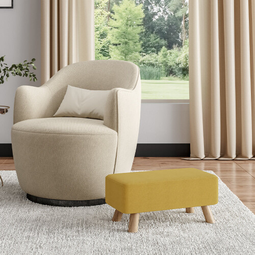 Living And Home Rectangular Tofu-shaped Footstool with Solid Wooden Legs Yellow 1