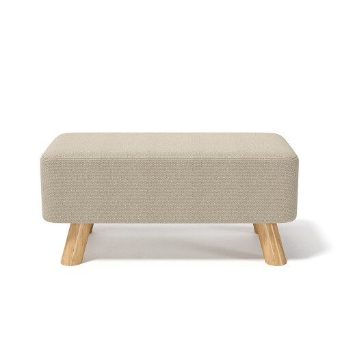 Living And Home Beige Linen Rectangular Footstool with Solid Pine Legs — Tofu-Shaped, Cushioned, Removable Cover 2