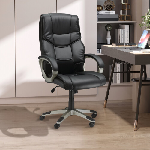 HOMCOM Executive Office Chair Faux Leather Computer Desk Chair w/ Wheel ...