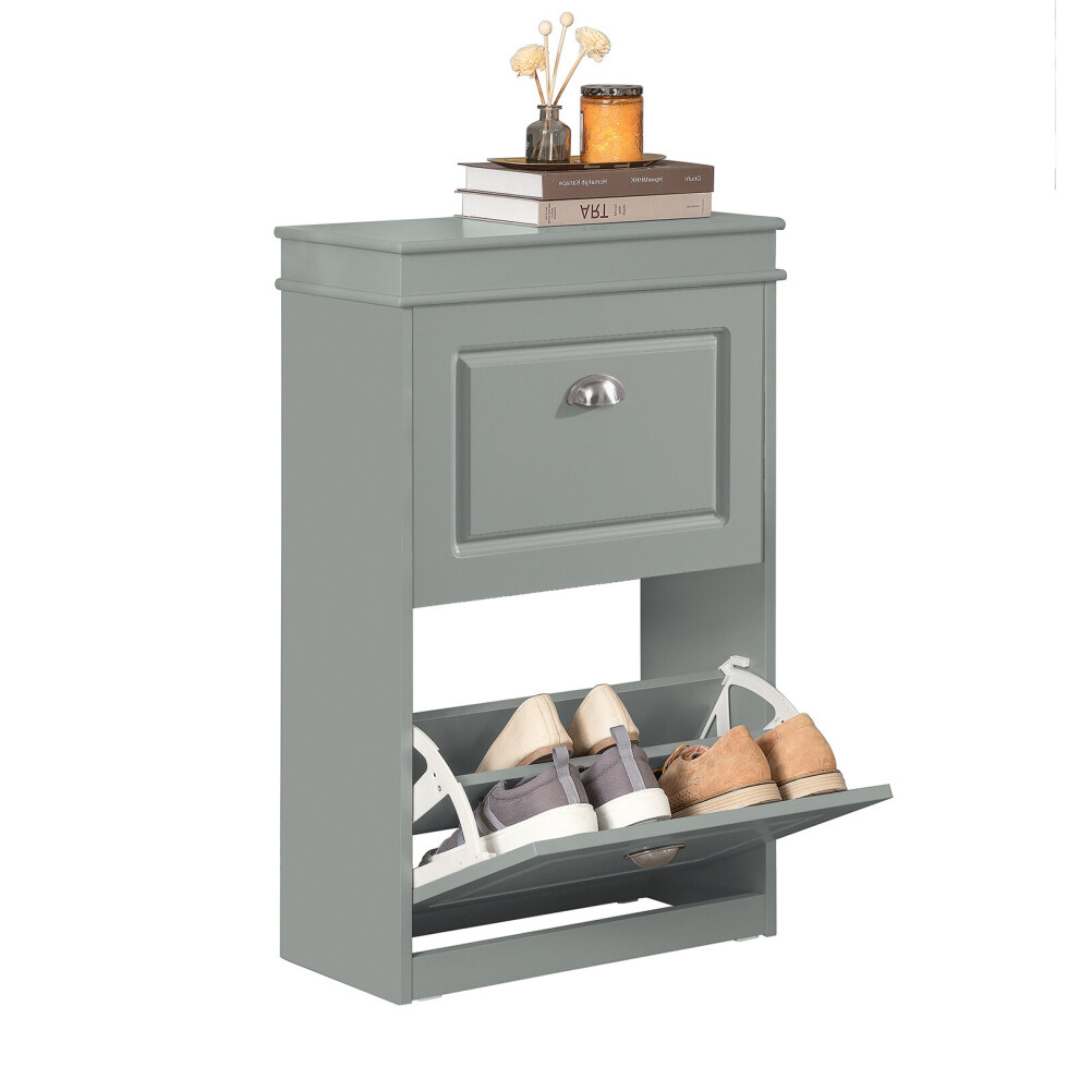 SoBuy FSR78-HG, Grey 2 Drawers Shoe Cabinet Shoe Rack Shoe Storage