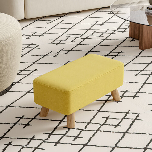Living And Home Rectangular Tofu-shaped Footstool with Solid Wooden Legs Yellow