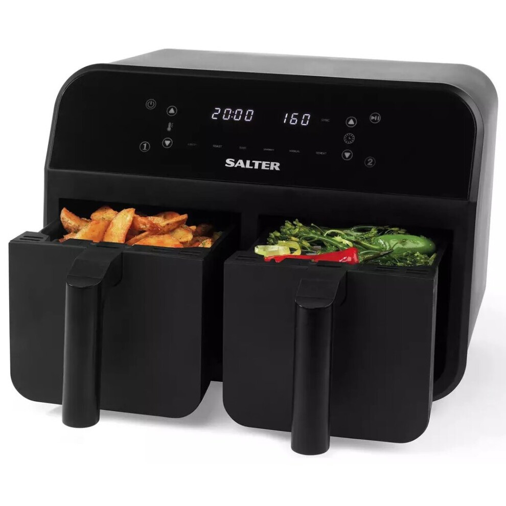Salter EK4750BLK Dual Air Fryer - Double Drawer, 7.4L, 2400W - Black
