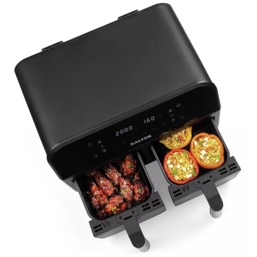 Salter EK4750BLK Dual Air Fryer - Double Drawer, 7.4L, 2400W - Black On ...