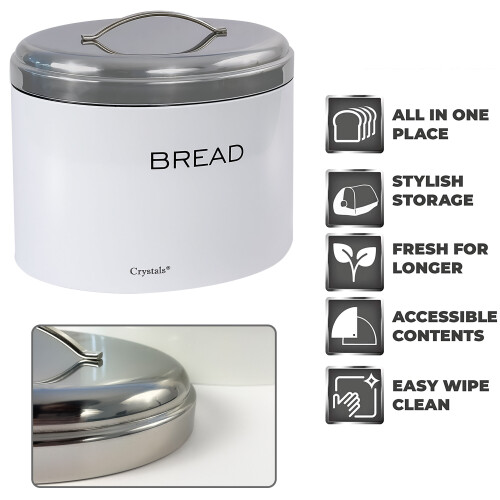 Bread Bin Storage Kitchen Loaf Roll Food Box Retro Home Container White 2