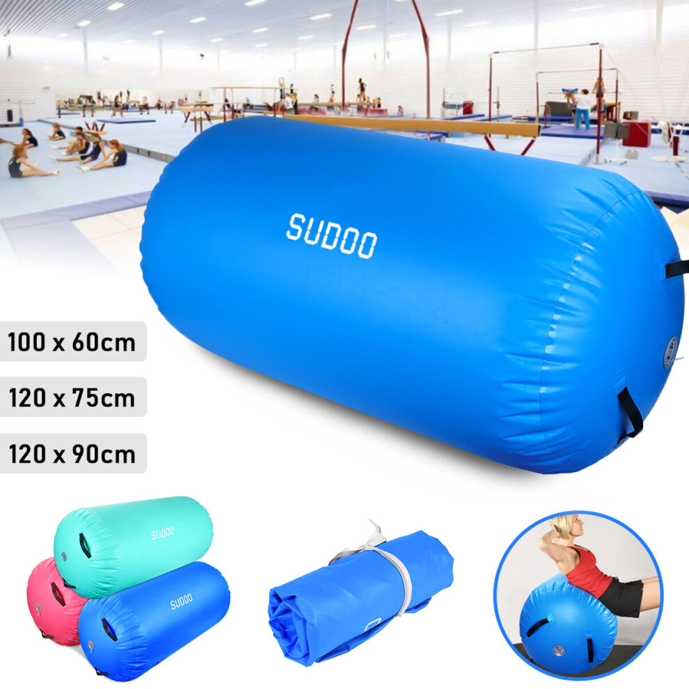 (Blue, 120 x 75 cm) Inflatable Air Roller Gymnastics Mats Air Roll Air Barrel Tumbling Mat