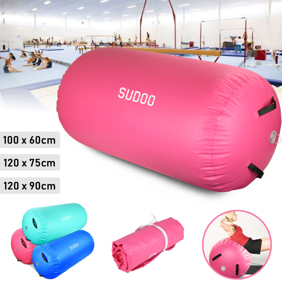 (Pink, 100 x 60 cm) Inflatable Air Roller Gymnastics Mats Air Roll Air Barrel Tumbling Mat