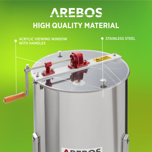 AREBOS AREBOS Manual Honey Extractor | Tangential Extractor | 4-Combs Extractor | 4 -Frame Extractor | Stainless Steel Honey Extractor 2