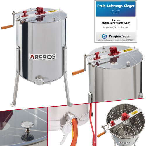 AREBOS AREBOS Manual Honey Extractor | Tangential Extractor | 4-Combs Extractor | 4 -Frame Extractor | Stainless Steel Honey Extractor 1