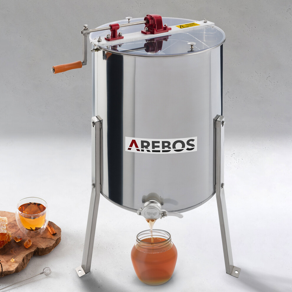AREBOS Manual Honey Extractor | Tangential Extractor | 4-Combs Extractor | 4 -Frame Extractor | Stainless Steel Honey Extractor
