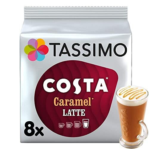 Tassimo Costa Caramel Latte Coffee Pods (Pack of 5, Total 80 discs, 40 servings)