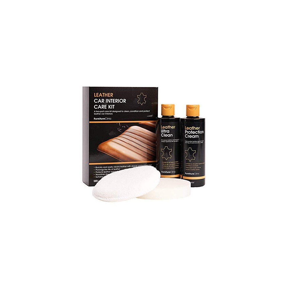 Furniture Clinic Complete Small Leather Care Kit for Sofas, Cars, Furniture ? Set is Infused with Leather Aroma - 250ml Leather Cleaner, 250ml Leather