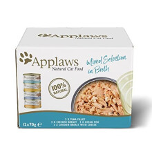 Applaws 100% Natural Wet Cat Food in Broth for Adult Cats, Chicken and Tuna Mixed Selection, 70 g (Pack of 12)