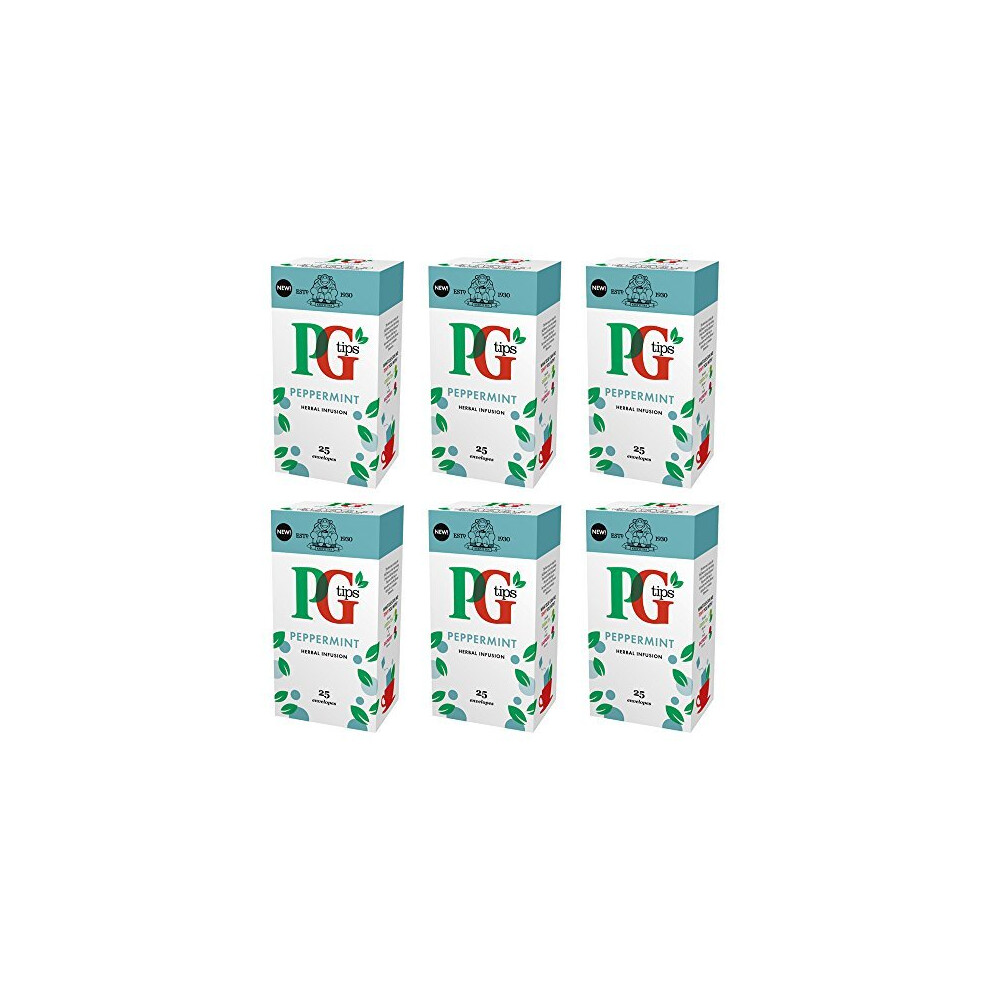 PG Tips Peppermint Herbal Tea 25 Enveloped Bags, Pack of 6