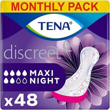 TENA Discreet Maxi Night Incontinence Pads for Women - 48 Pads, Medium-Heavy Bladder, Nighttime Protection